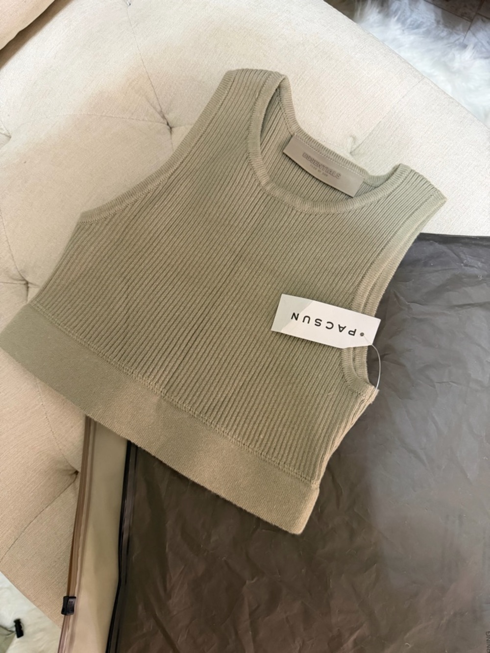 Essentials Ribbed Knit Tank Top in Sage